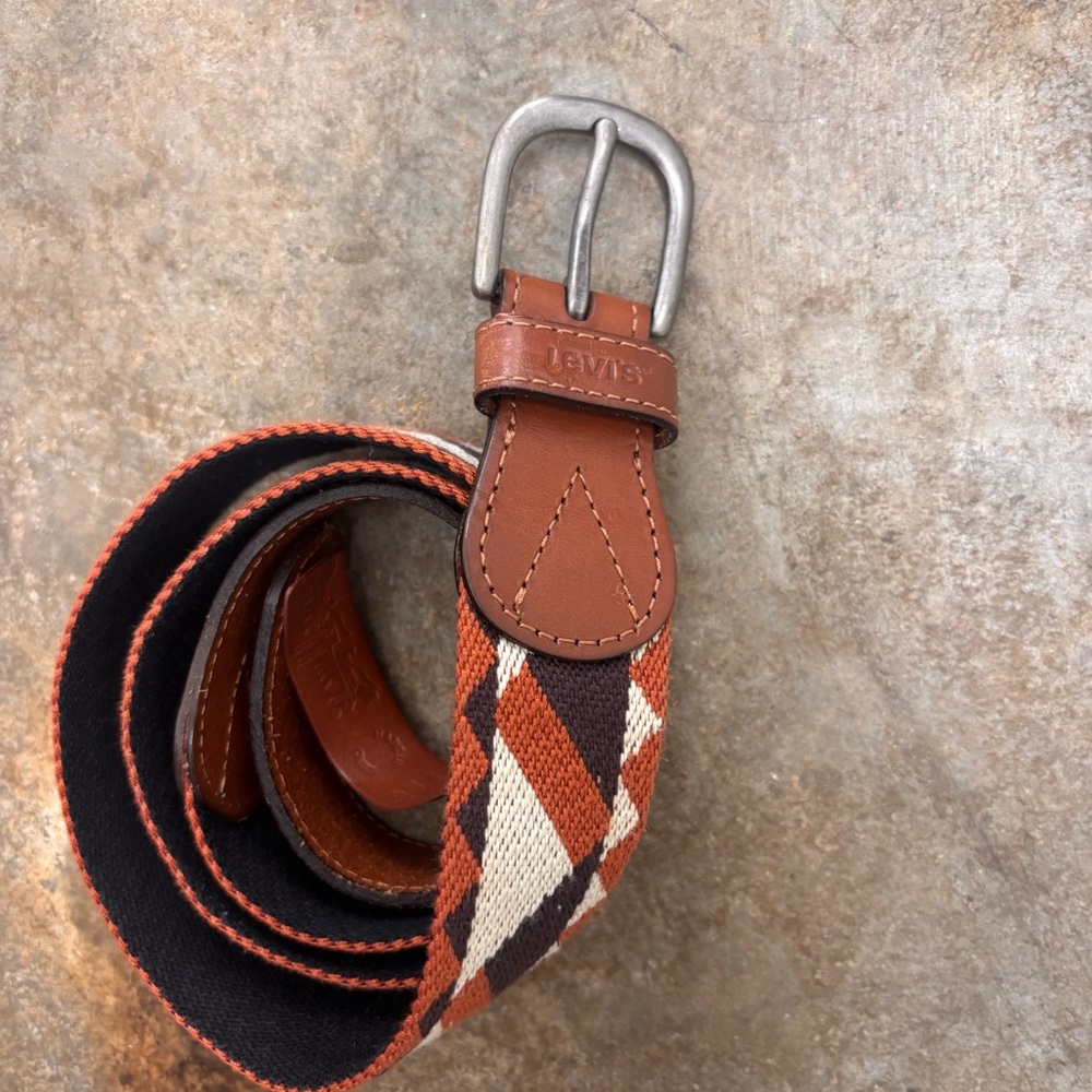 LEVI'S Vintage Fabric Brown Leather Belt Cream Rust Brown Men’s